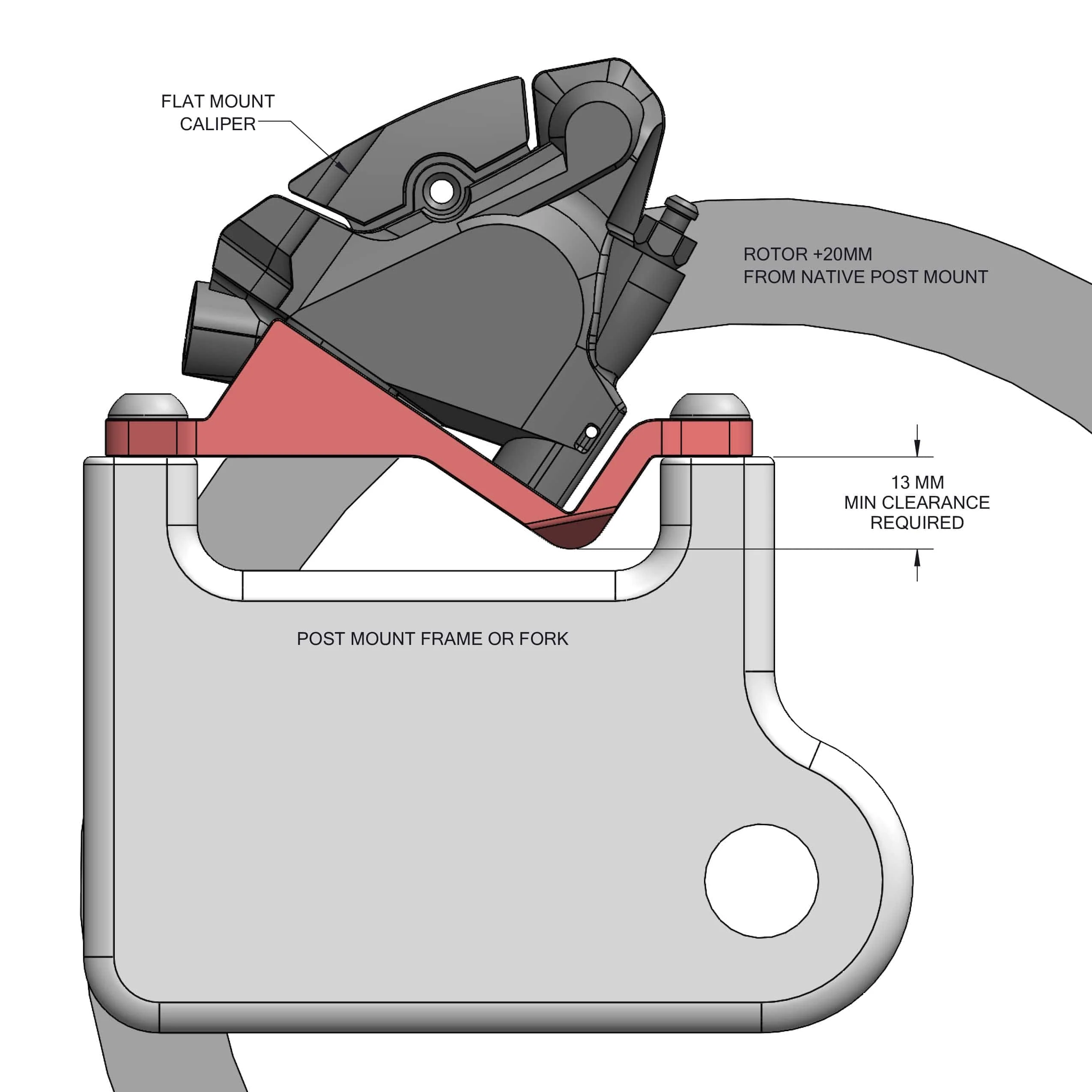 Curve Brake Adapter - Post Mount to Flat Mount PM to FM +20mm - Image 4
